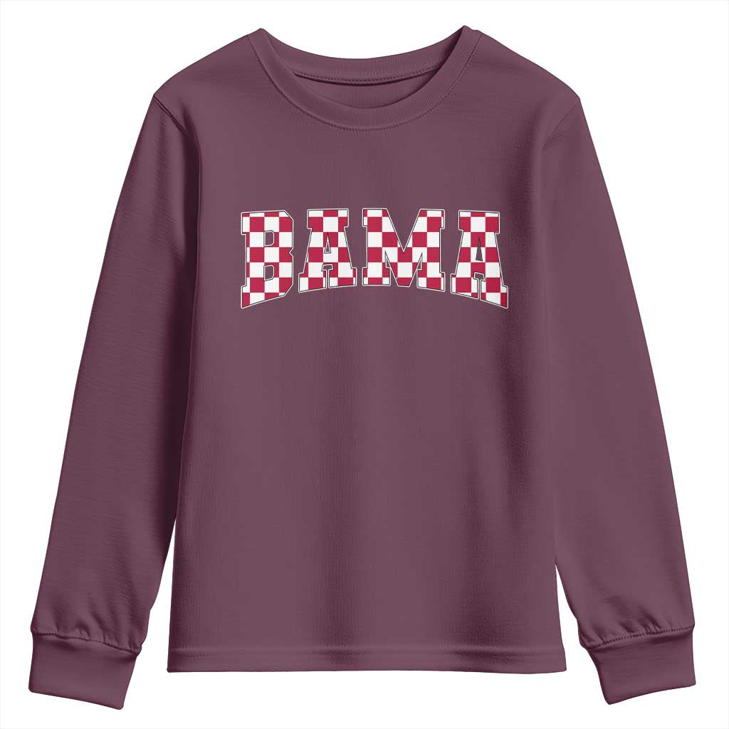 Vintage Bama Youth Sweatshirt Retro Checkered Varsity Alabama Lover AL State TS10 Maroon Print Your Wear