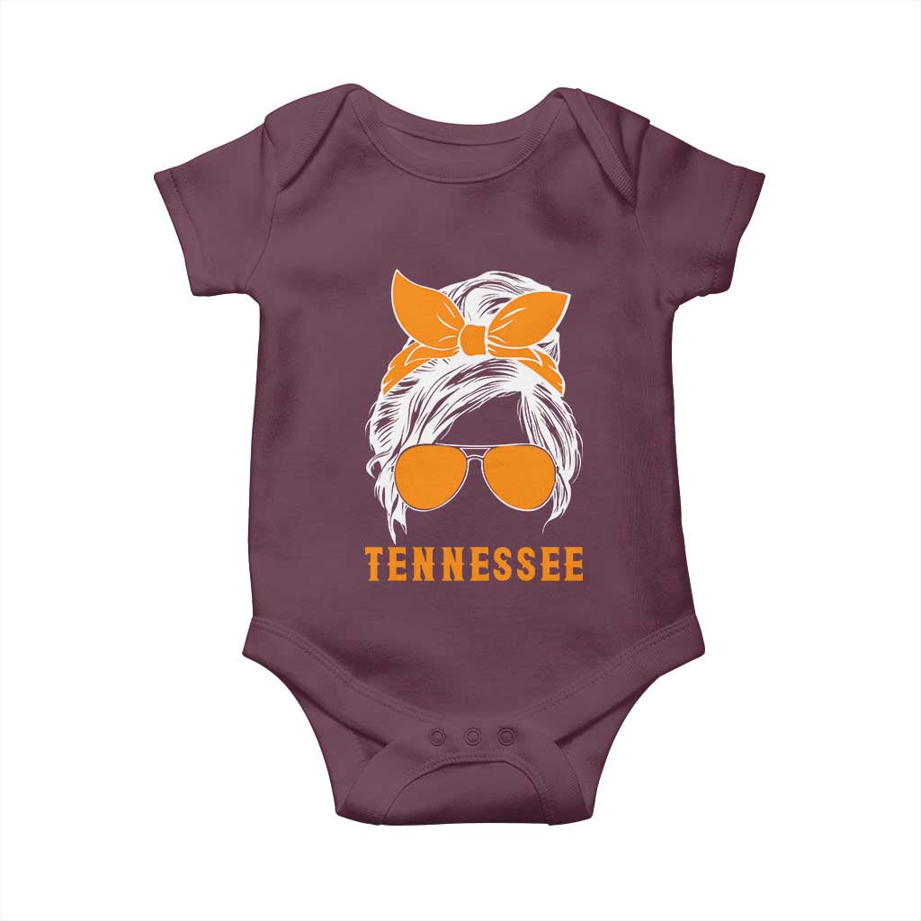 Tennessee Fan Baby Onesie Volunteers College Football Lover Game Day Messy Bun TS10 Maroon Print Your Wear