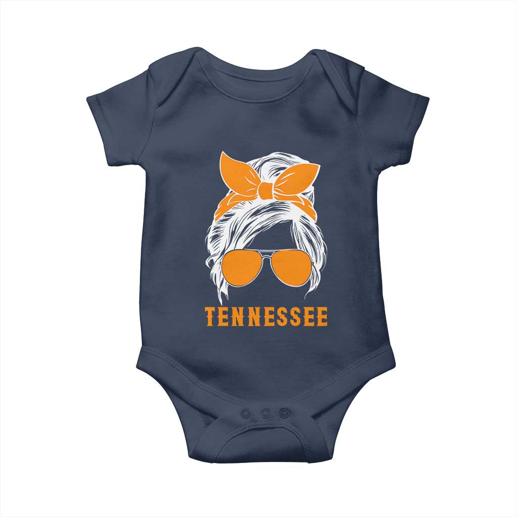 Tennessee Fan Baby Onesie Volunteers College Football Lover Game Day Messy Bun TS10 Navy Print Your Wear