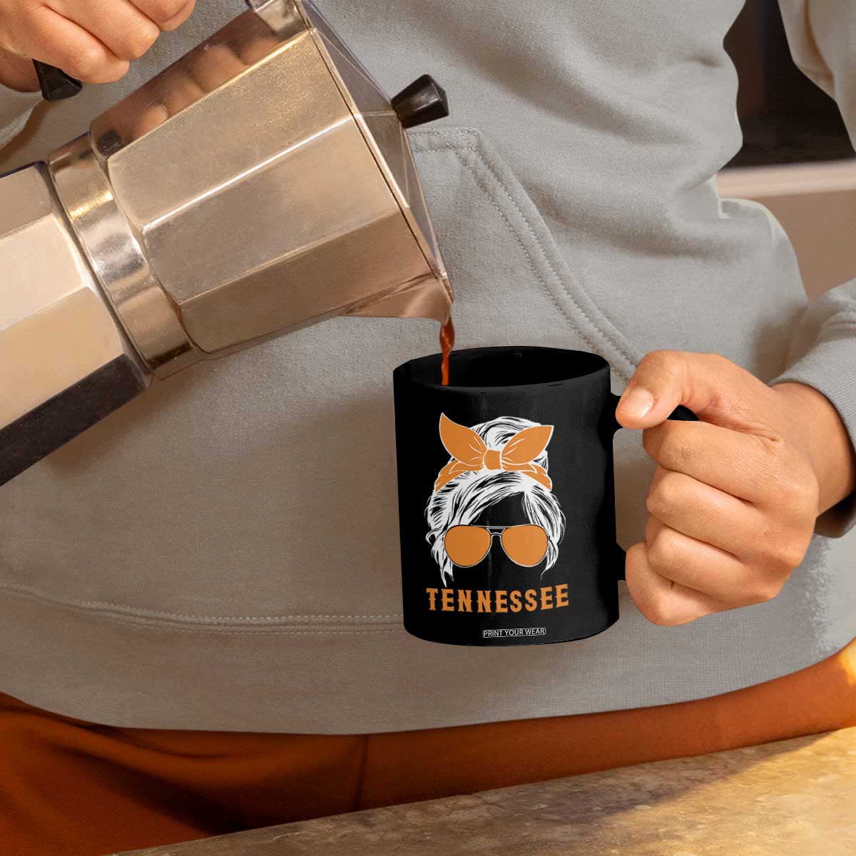 Tennessee Fan Coffee Mug Volunteers College Football Lover Game Day Messy Bun TS10 Print Your Wear