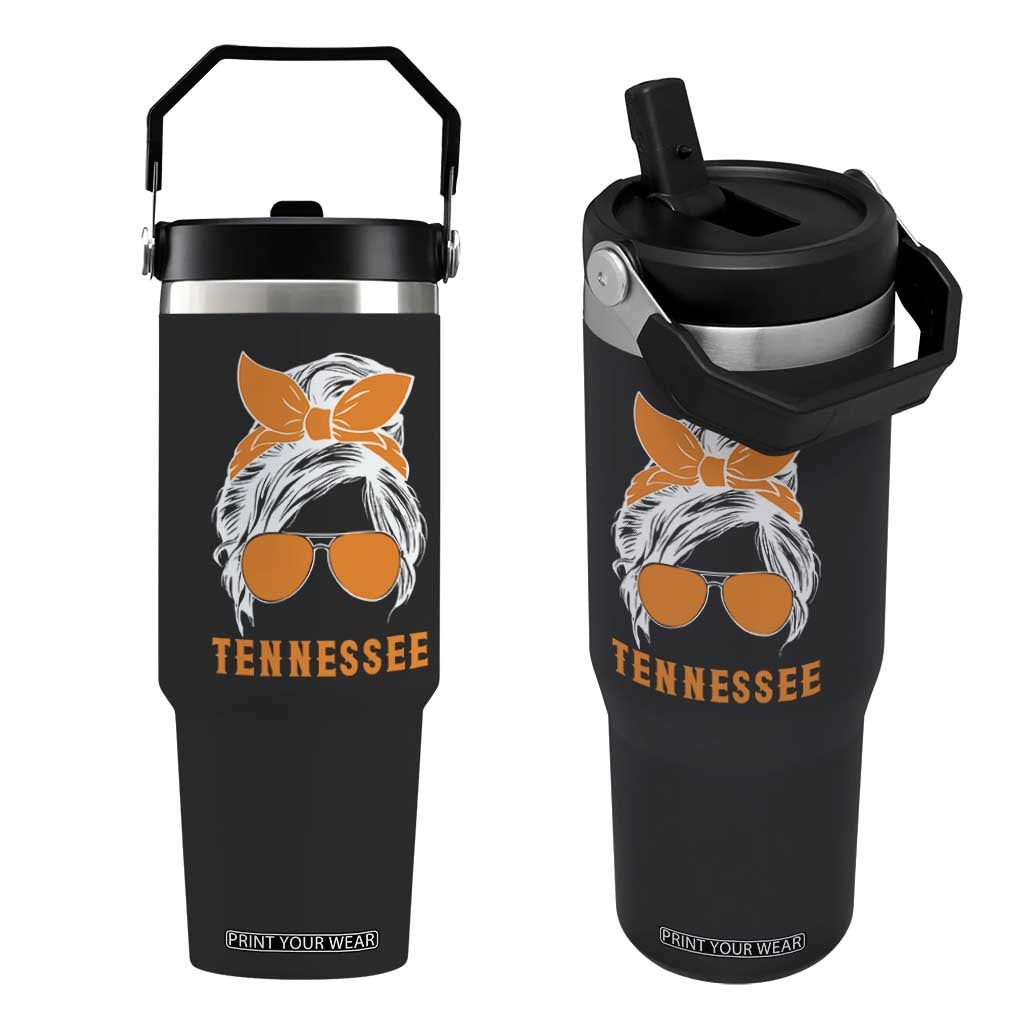 Tennessee Fan Flip Straw Tumbler Volunteers College Football Lover Game Day Messy Bun TS10 One Size: 30 oz Black Print Your Wear