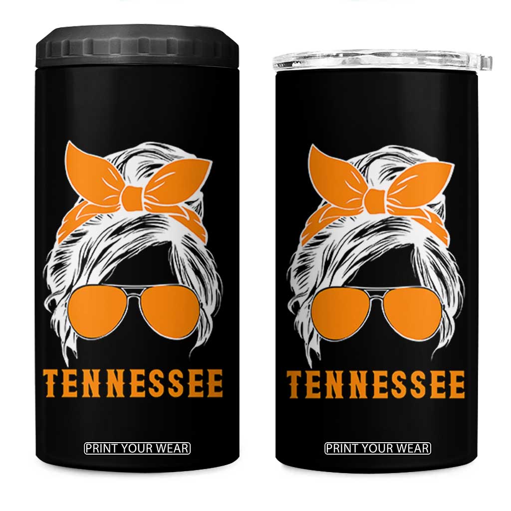 Tennessee Fan 4 in 1 Can Cooler Tumbler Volunteers College Football Lover Game Day Messy Bun TS10 One Size: 16 oz Black Print Your Wear