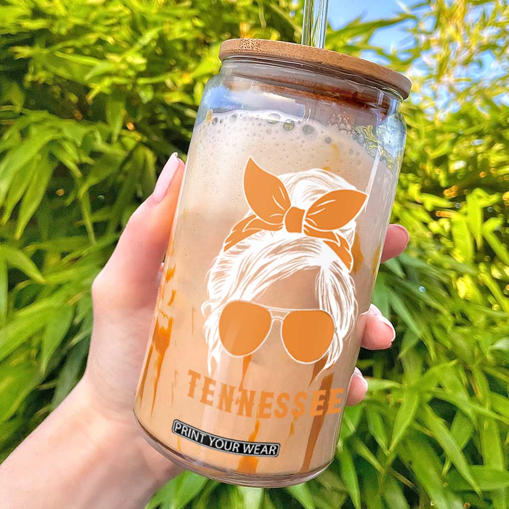 Tennessee Fan Glass Can Volunteers College Football Lover Game Day Messy Bun TS10 Black Print Your Wear