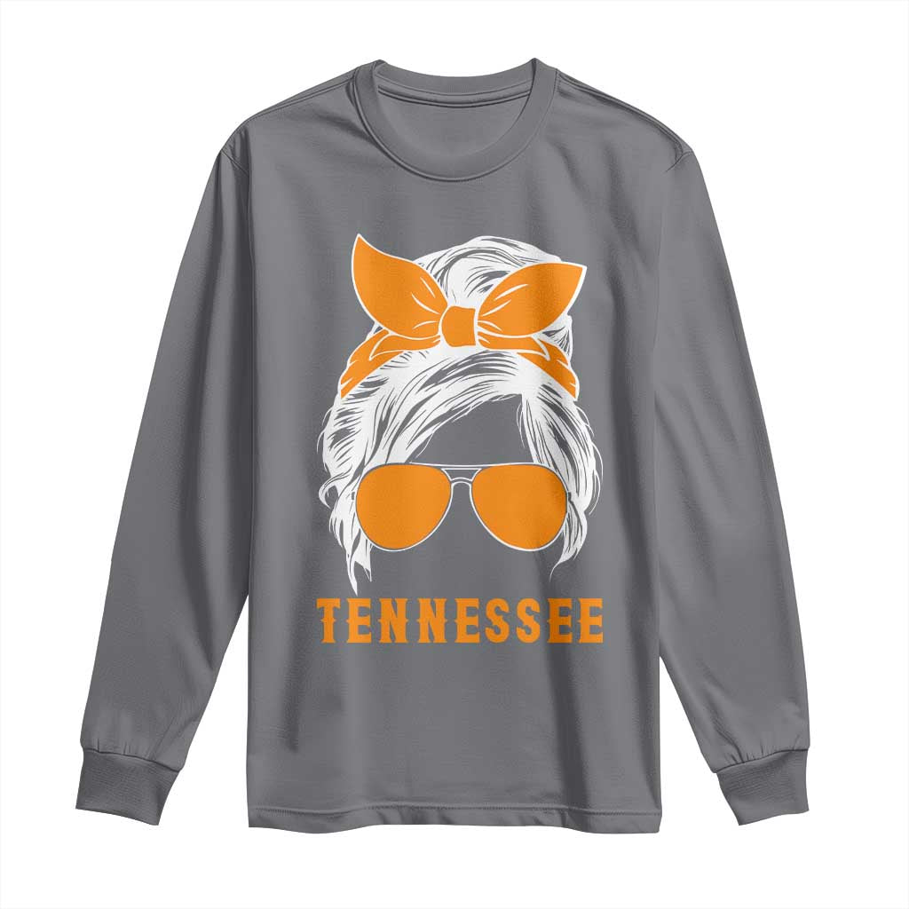 Tennessee Fan Long Sleeve Shirt Volunteers College Football Lover Game Day Messy Bun TS10 Charcoal Print Your Wear