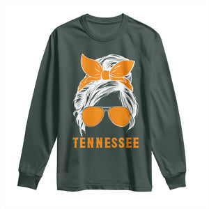 Tennessee Fan Long Sleeve Shirt Volunteers College Football Lover Game Day Messy Bun TS10 Dark Forest Green Print Your Wear