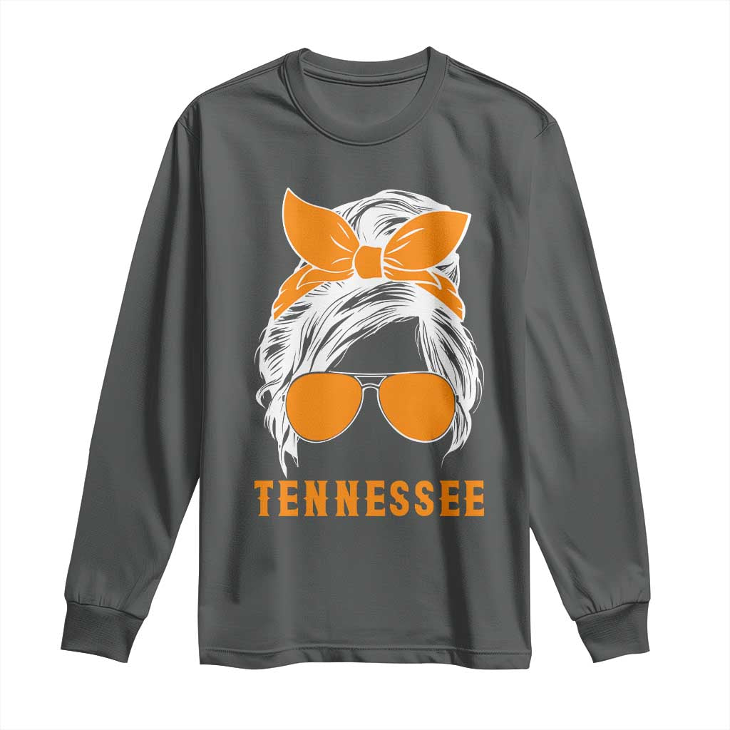 Tennessee Fan Long Sleeve Shirt Volunteers College Football Lover Game Day Messy Bun TS10 Dark Heather Print Your Wear