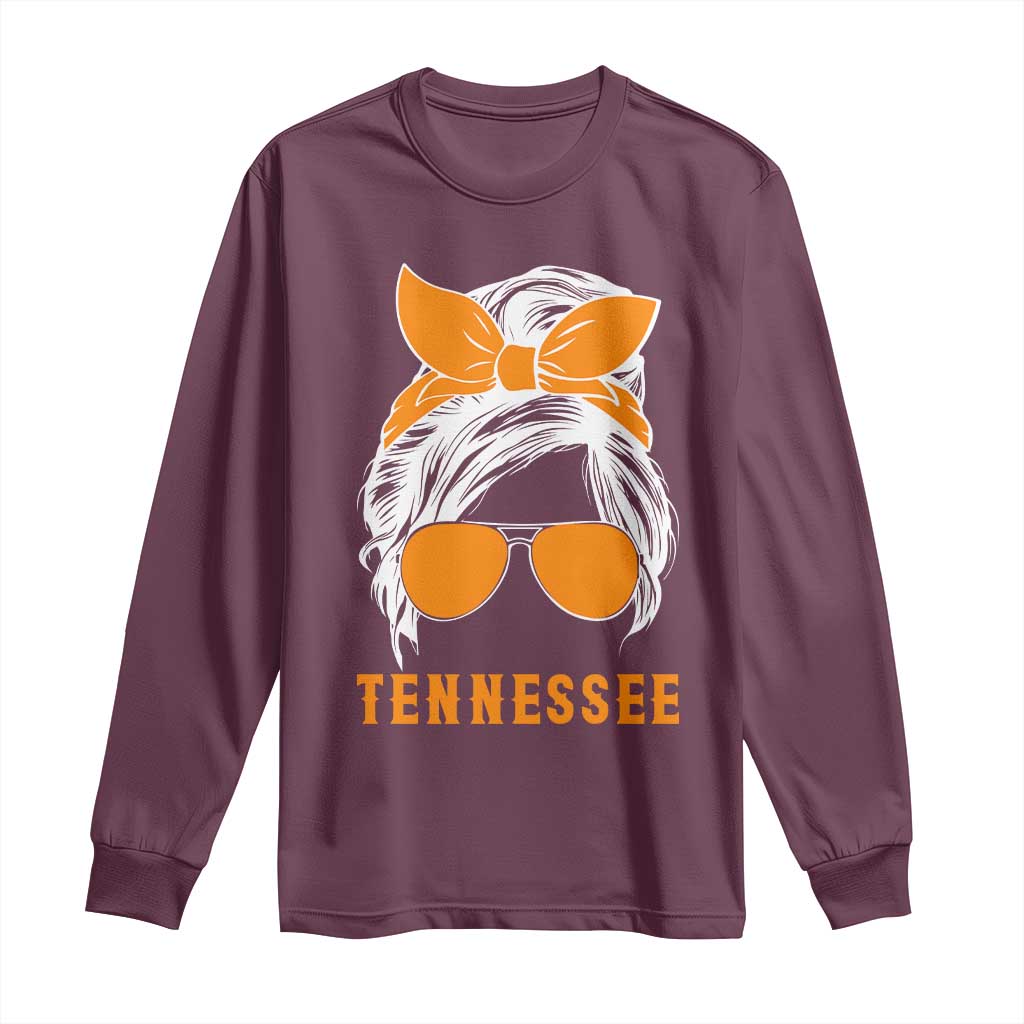 Tennessee Fan Long Sleeve Shirt Volunteers College Football Lover Game Day Messy Bun TS10 Maroon Print Your Wear