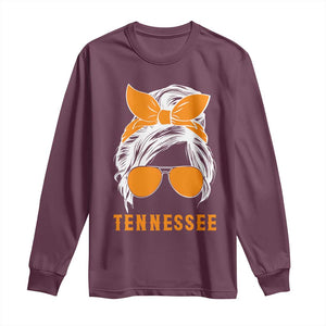 Tennessee Fan Long Sleeve Shirt Volunteers College Football Lover Game Day Messy Bun TS10 Maroon Print Your Wear
