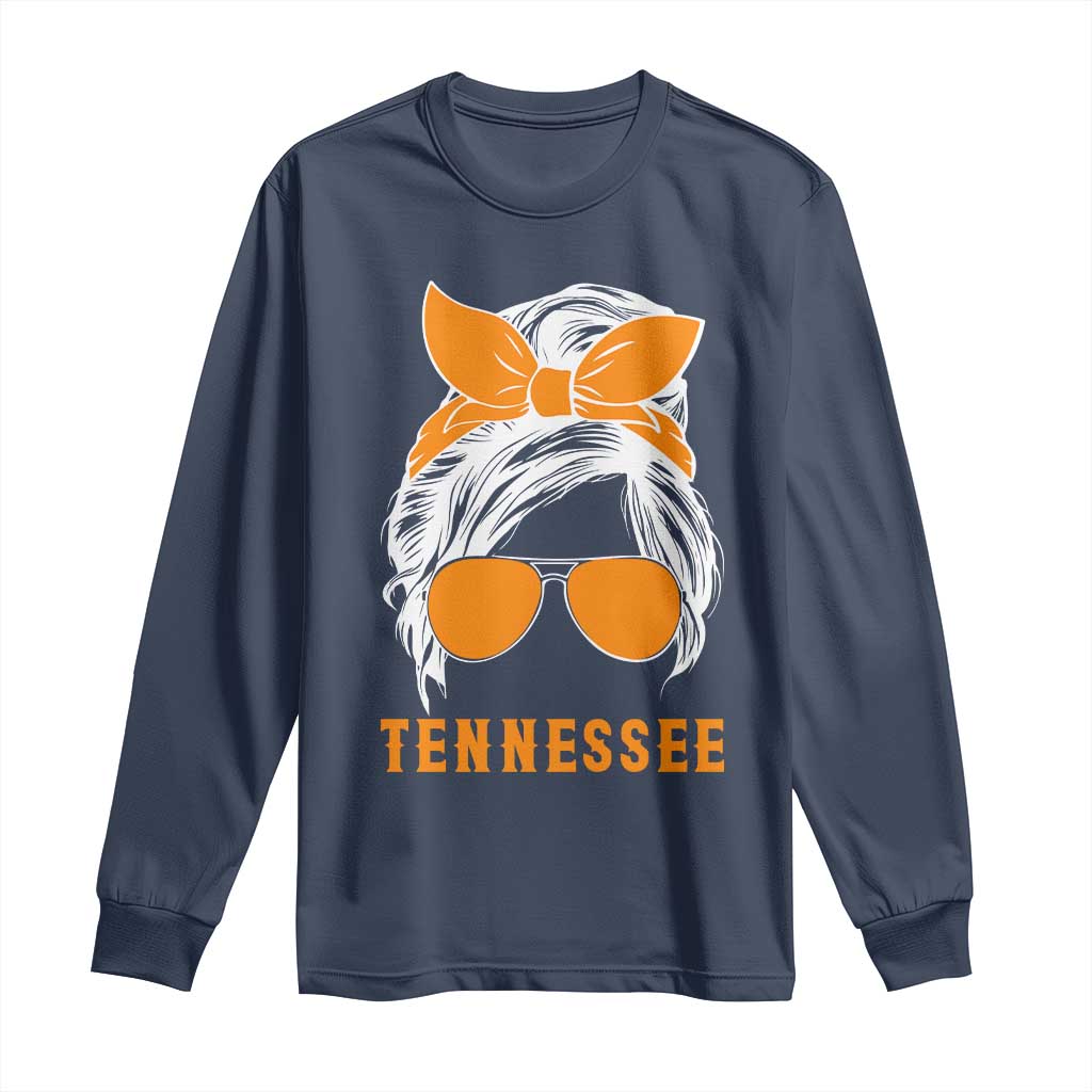 Tennessee Fan Long Sleeve Shirt Volunteers College Football Lover Game Day Messy Bun TS10 Navy Print Your Wear