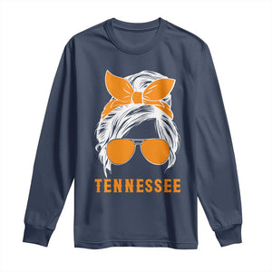 Tennessee Fan Long Sleeve Shirt Volunteers College Football Lover Game Day Messy Bun TS10 Navy Print Your Wear
