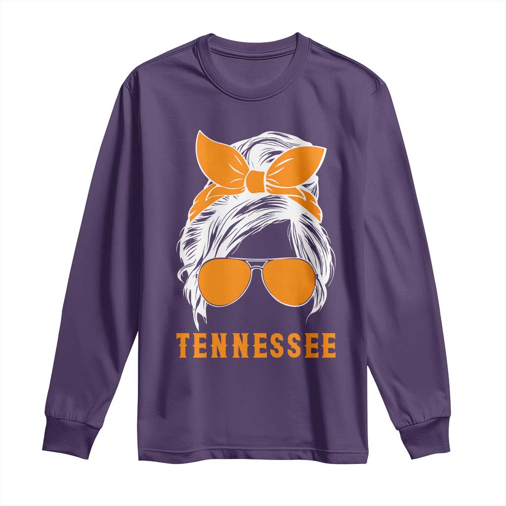 Tennessee Fan Long Sleeve Shirt Volunteers College Football Lover Game Day Messy Bun TS10 Purple Print Your Wear