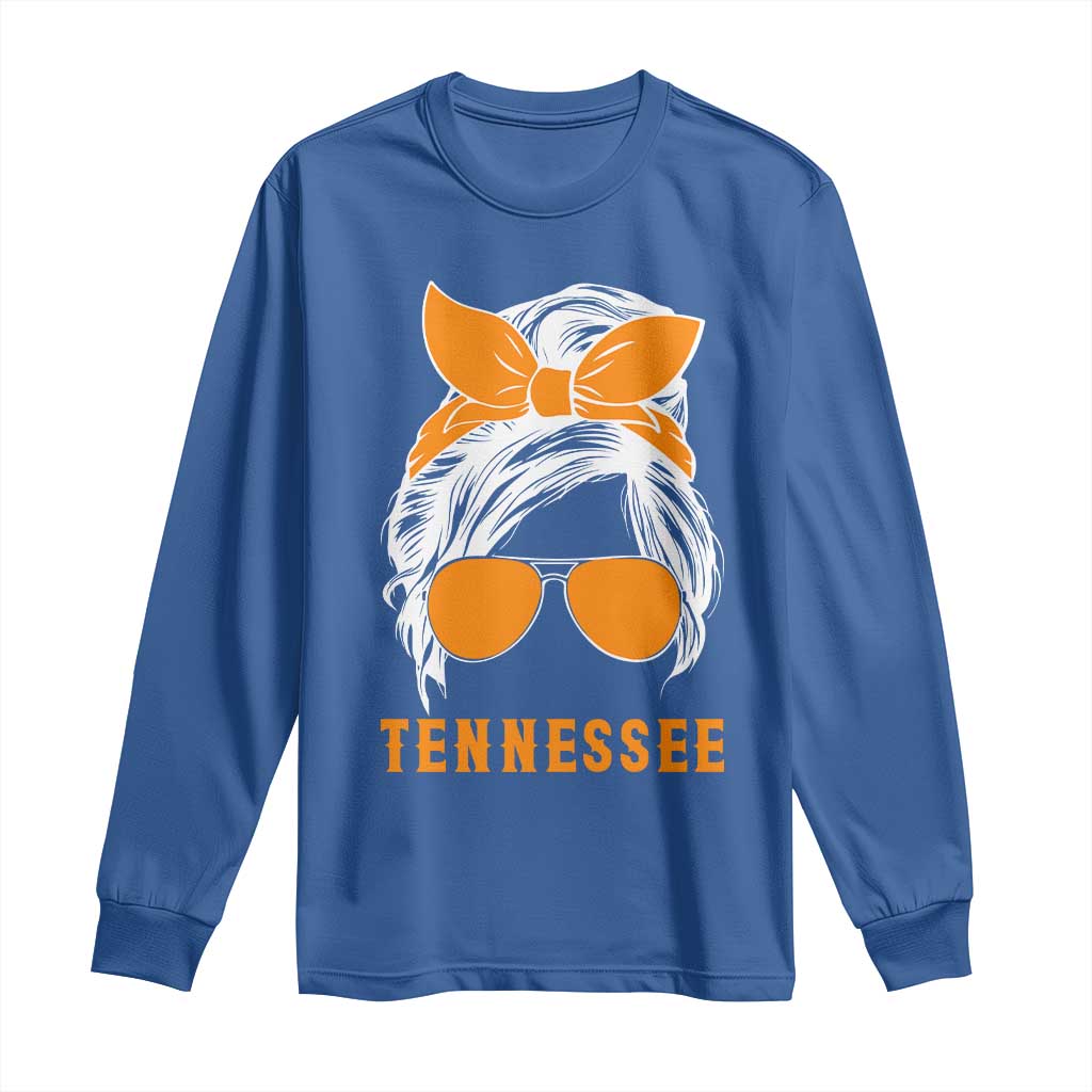 Tennessee Fan Long Sleeve Shirt Volunteers College Football Lover Game Day Messy Bun TS10 Royal Blue Print Your Wear