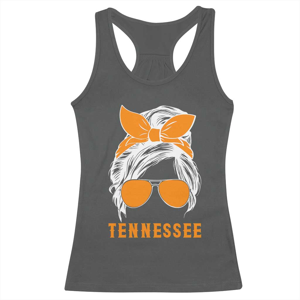 Tennessee Fan Racerback Tank Top Volunteers College Football Lover Game Day Messy Bun TS10 Dark Heather Print Your Wear