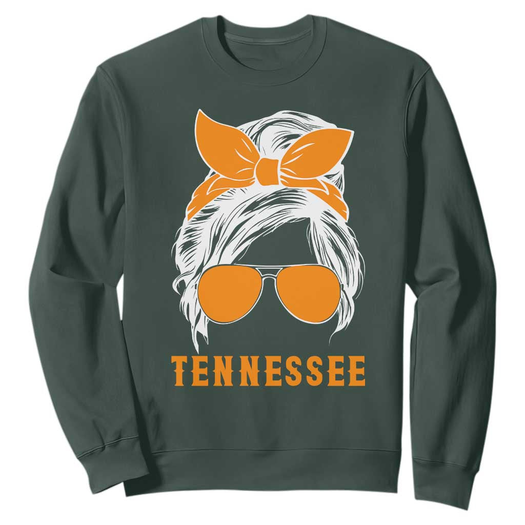 Tennessee Fan Sweatshirt Volunteers College Football Lover Game Day Messy Bun TS10 Dark Forest Green Print Your Wear