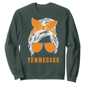 Tennessee Fan Sweatshirt Volunteers College Football Lover Game Day Messy Bun TS10 Dark Forest Green Print Your Wear