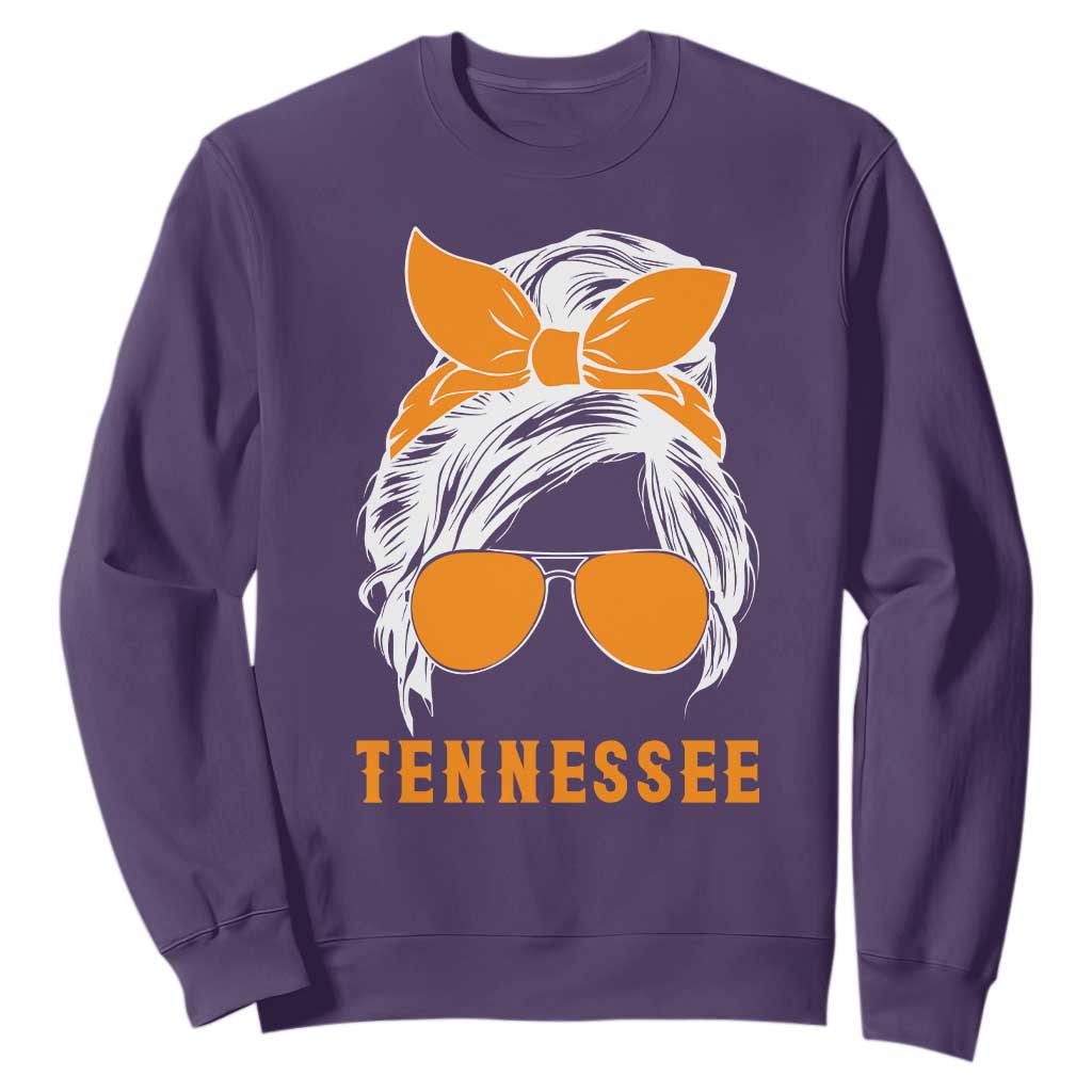 Tennessee Fan Sweatshirt Volunteers College Football Lover Game Day Messy Bun TS10 Purple Print Your Wear