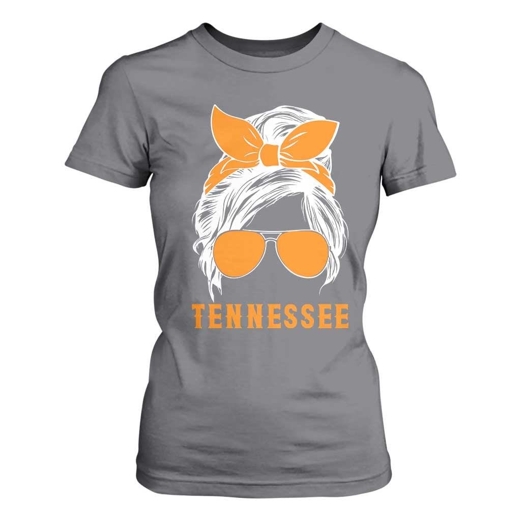 Tennessee Fan T Shirt For Women Volunteers College Football Lover Game Day Messy Bun TS10 Charcoal Print Your Wear