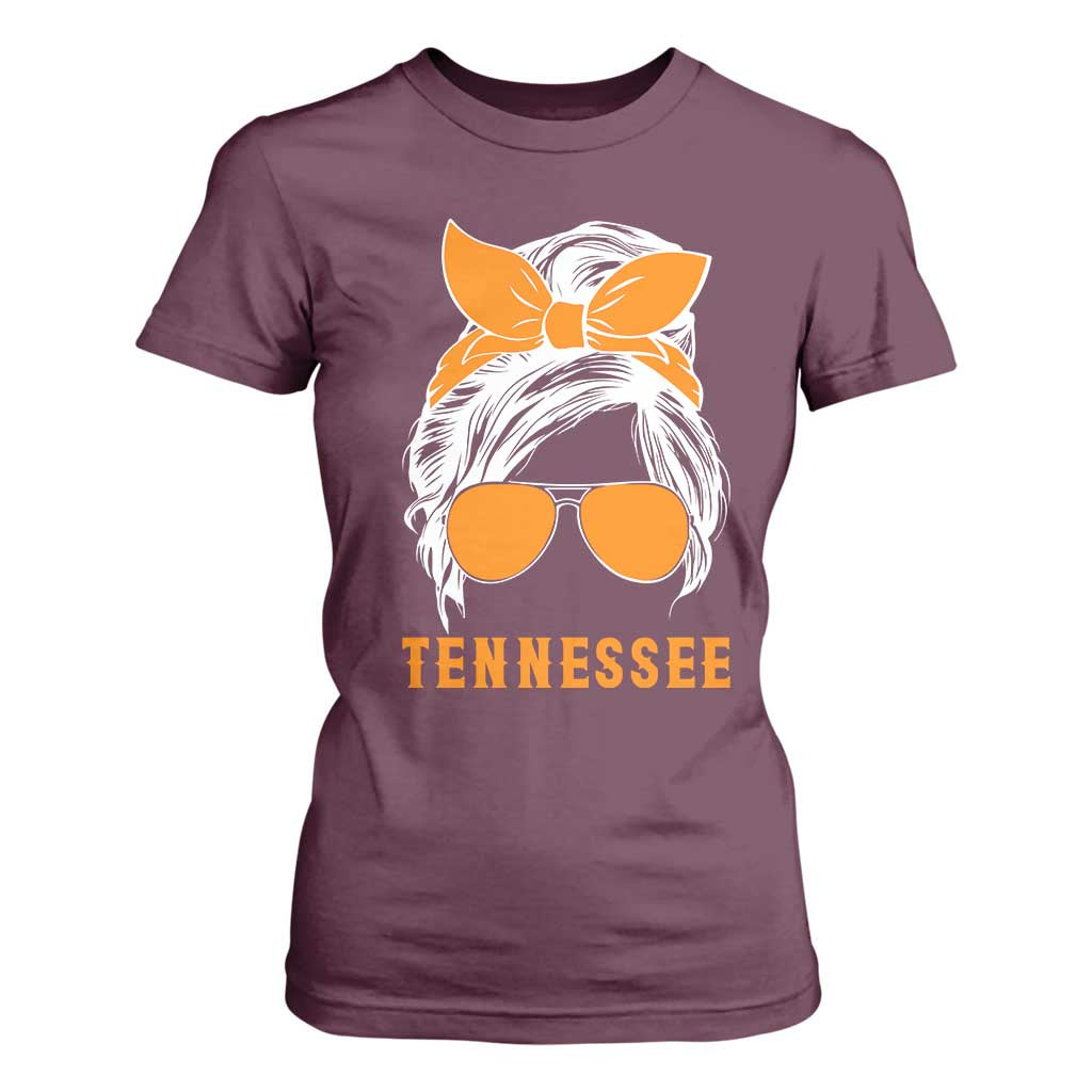 Tennessee Fan T Shirt For Women Volunteers College Football Lover Game Day Messy Bun TS10 Maroon Print Your Wear