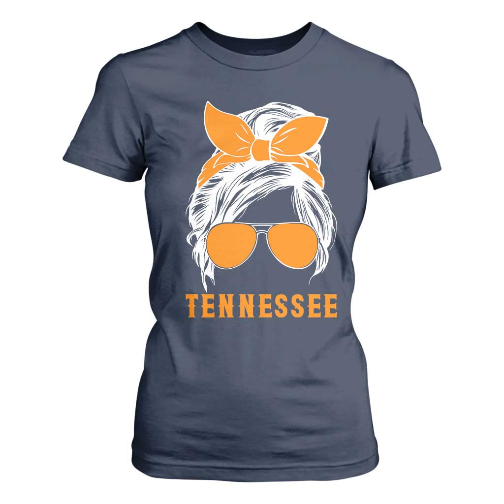 Tennessee Fan T Shirt For Women Volunteers College Football Lover Game Day Messy Bun TS10 Navy Print Your Wear