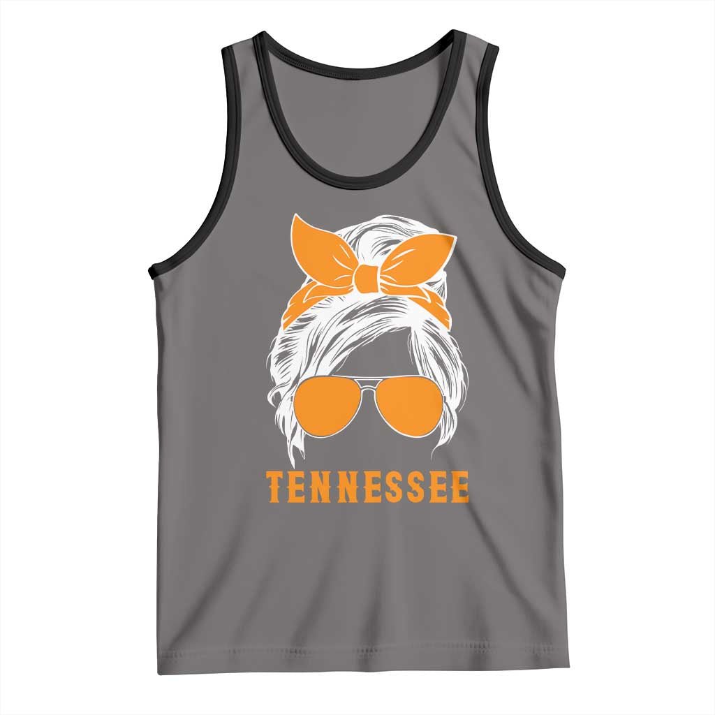 Tennessee Fan Tank Top Volunteers College Football Lover Game Day Messy Bun TS10 Deep Heather Black Print Your Wear