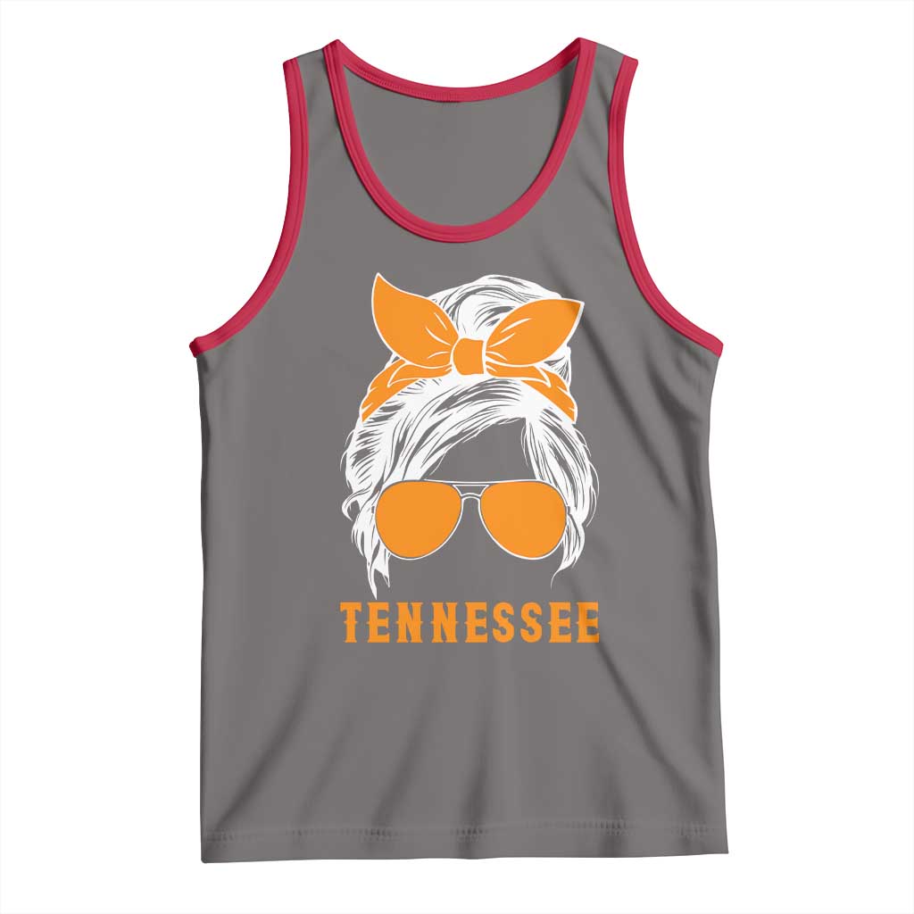 Tennessee Fan Tank Top Volunteers College Football Lover Game Day Messy Bun TS10 Deep Heather Red Print Your Wear