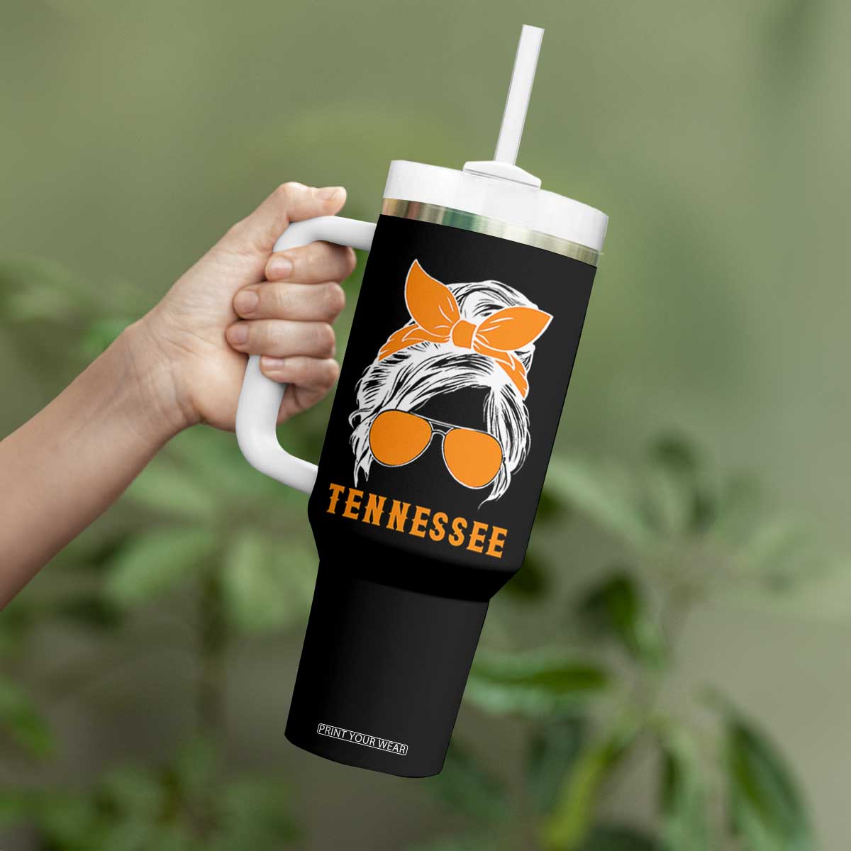 Tennessee Fan Tumbler With Handle Volunteers College Football Lover Game Day Messy Bun TS10 Print Your Wear