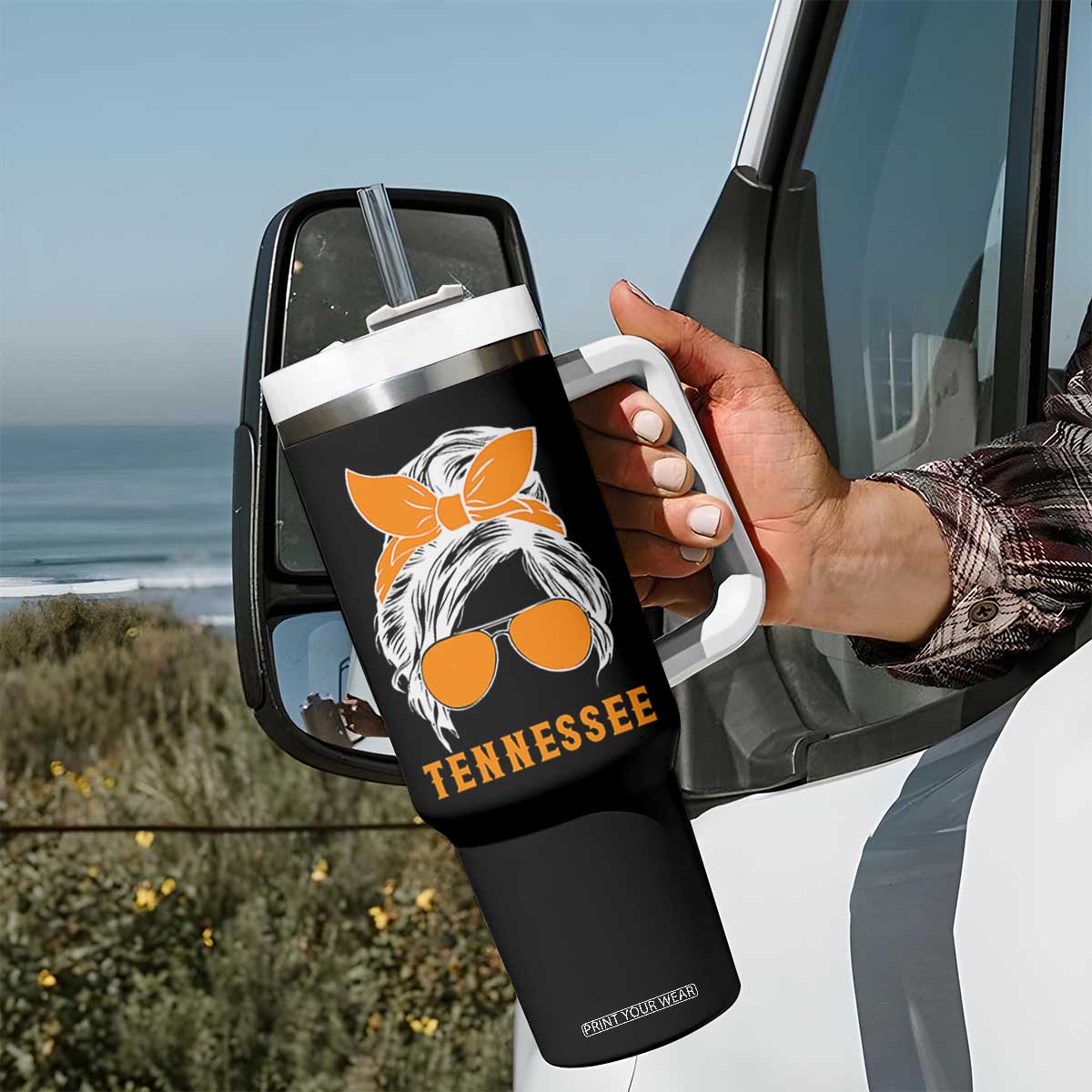 Tennessee Fan Tumbler With Handle Volunteers College Football Lover Game Day Messy Bun TS10 Print Your Wear