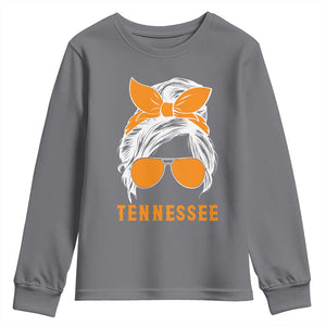 Tennessee Fan Youth Sweatshirt Volunteers College Football Lover Game Day Messy Bun TS10 Charcoal Print Your Wear