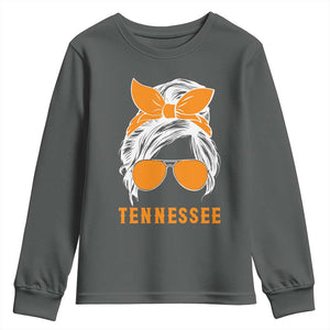 Tennessee Fan Youth Sweatshirt Volunteers College Football Lover Game Day Messy Bun TS10 Dark Heather Print Your Wear