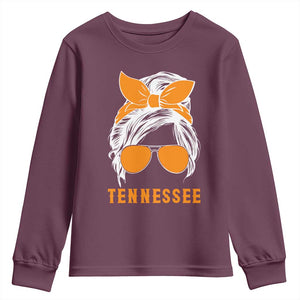 Tennessee Fan Youth Sweatshirt Volunteers College Football Lover Game Day Messy Bun TS10 Maroon Print Your Wear