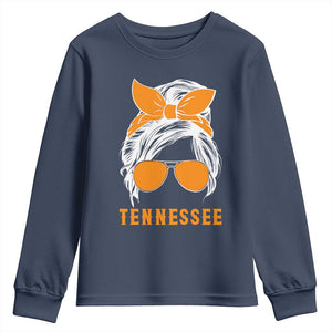 Tennessee Fan Youth Sweatshirt Volunteers College Football Lover Game Day Messy Bun TS10 Navy Print Your Wear