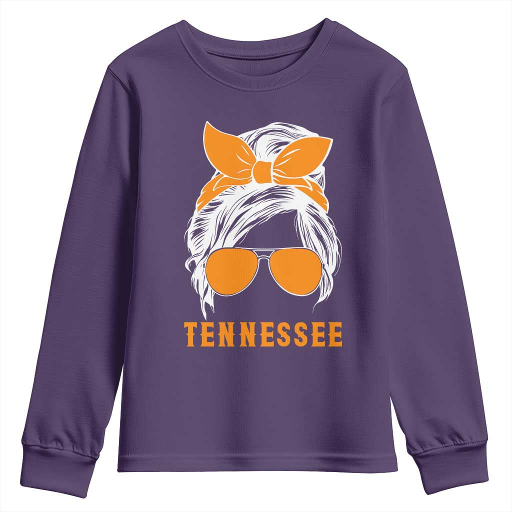 Tennessee Fan Youth Sweatshirt Volunteers College Football Lover Game Day Messy Bun TS10 Purple Print Your Wear