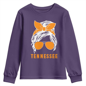 Tennessee Fan Youth Sweatshirt Volunteers College Football Lover Game Day Messy Bun TS10 Purple Print Your Wear
