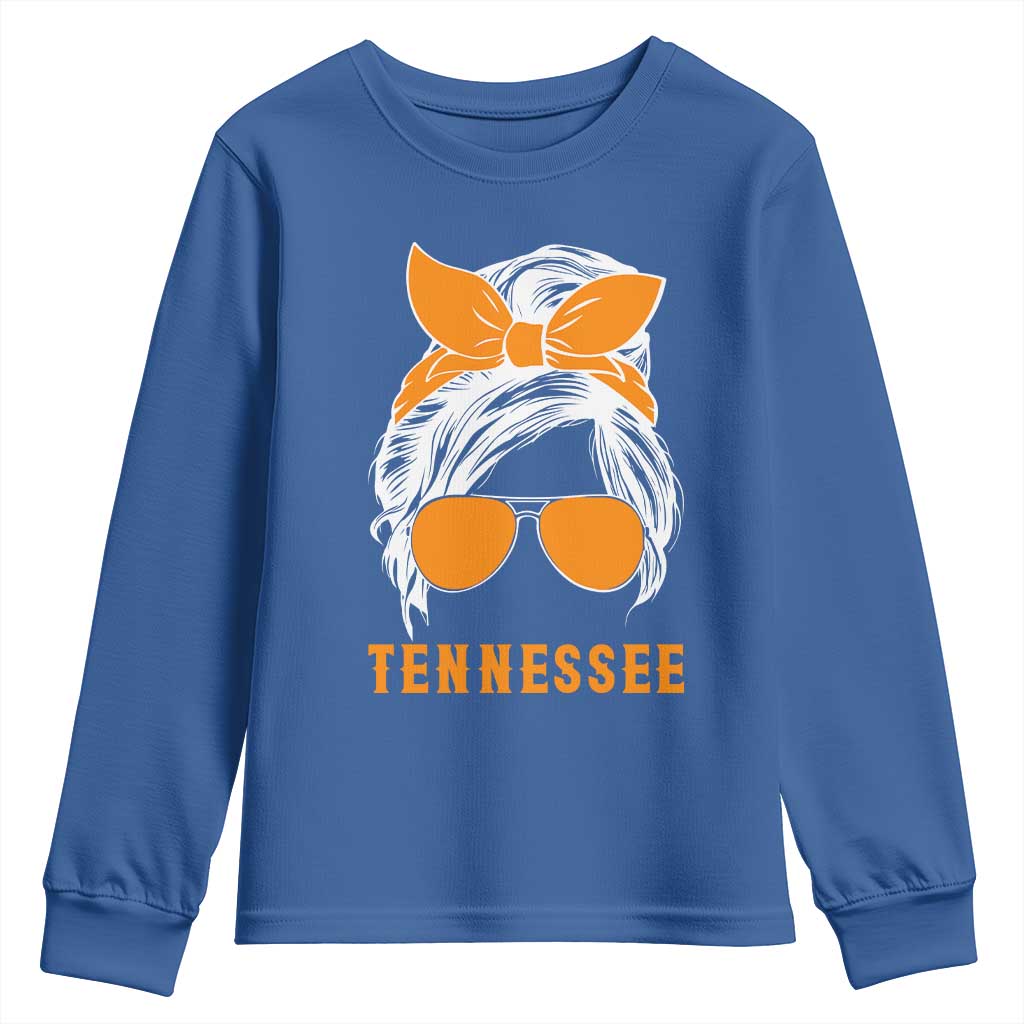 Tennessee Fan Youth Sweatshirt Volunteers College Football Lover Game Day Messy Bun TS10 Royal Blue Print Your Wear