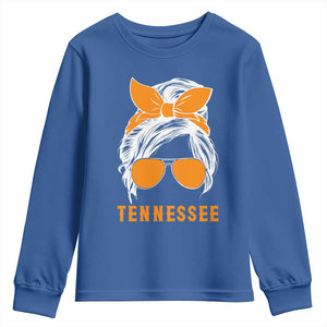 Tennessee Fan Youth Sweatshirt Volunteers College Football Lover Game Day Messy Bun TS10 Royal Blue Print Your Wear