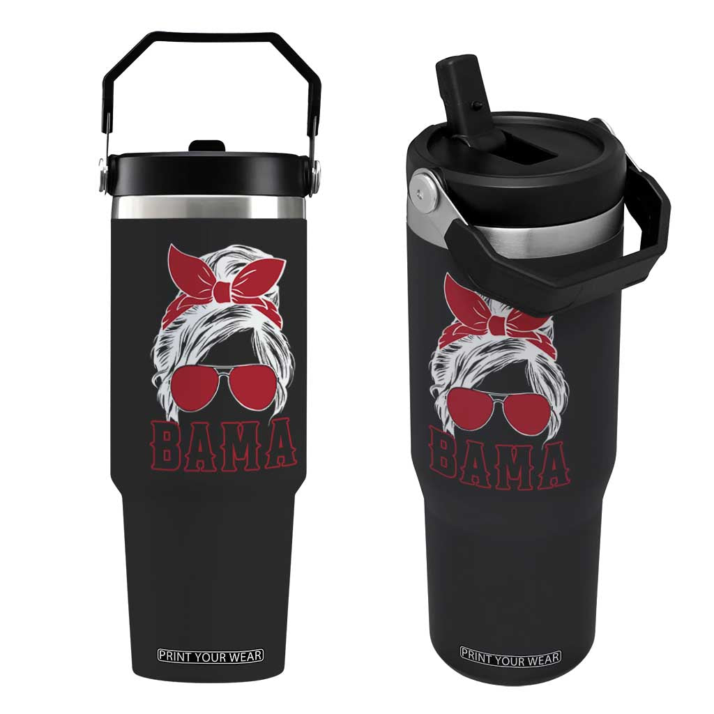 Alabama Fan Flip Straw Tumbler Bama Football Lover Game Day Messy Bun TS10 One Size: 30 oz Black Print Your Wear