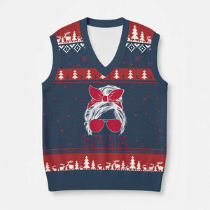 Alabama Fan V-Neck Knit Sweater Vest Bama Football Lover Game Day Messy Bun TS10 Navy Red Print Your Wear