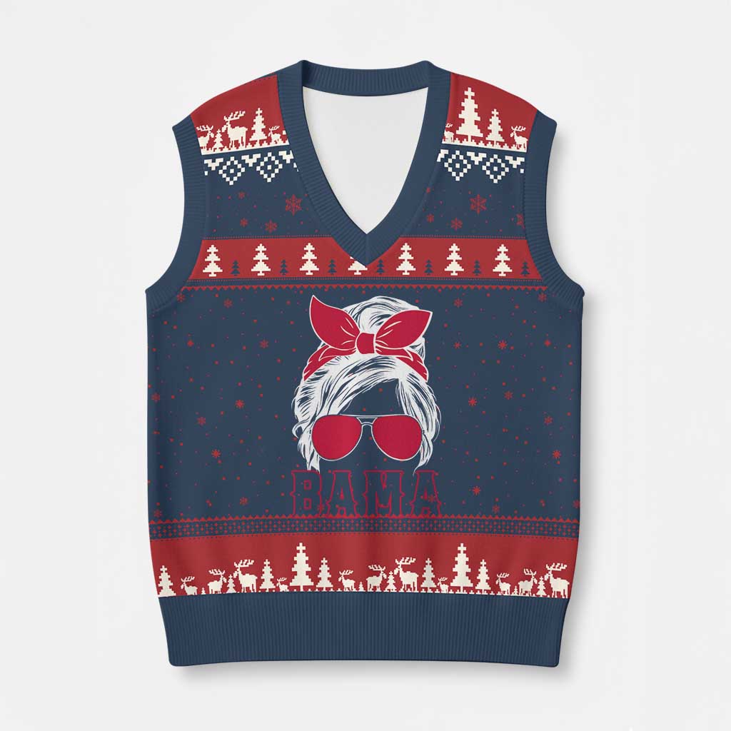 Alabama Fan V-Neck Knit Sweater Vest Bama Football Lover Game Day Messy Bun TS10 Navy Red Print Your Wear