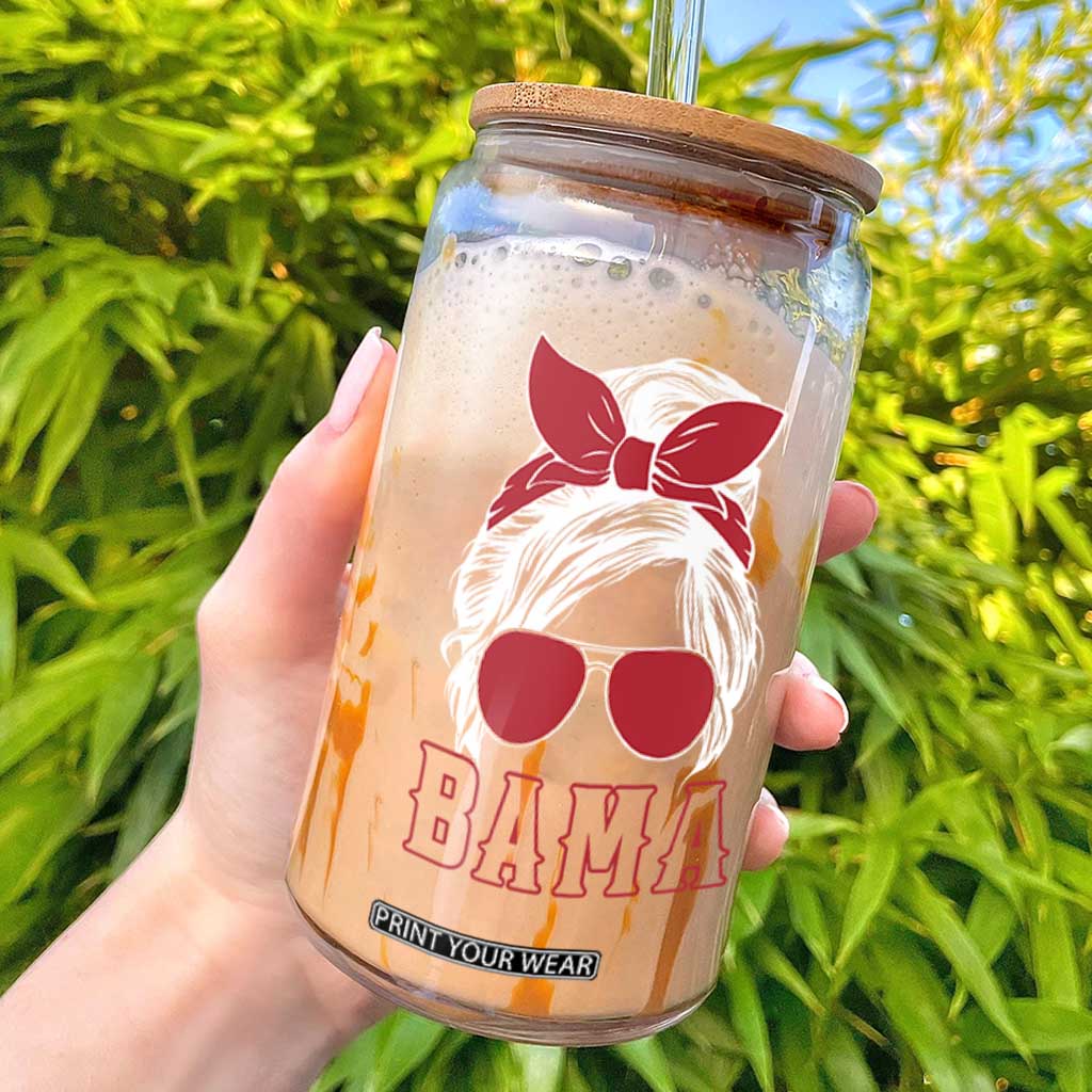 Alabama Fan Glass Can Bama Football Lover Game Day Messy Bun TS10 Black Print Your Wear