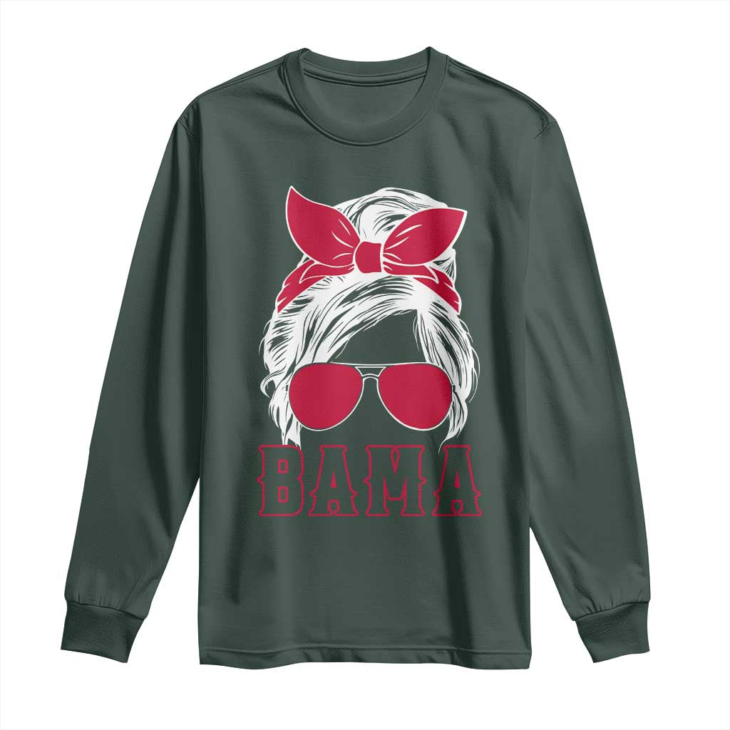 Alabama Fan Long Sleeve Shirt Bama Football Lover Game Day Messy Bun TS10 Dark Forest Green Print Your Wear