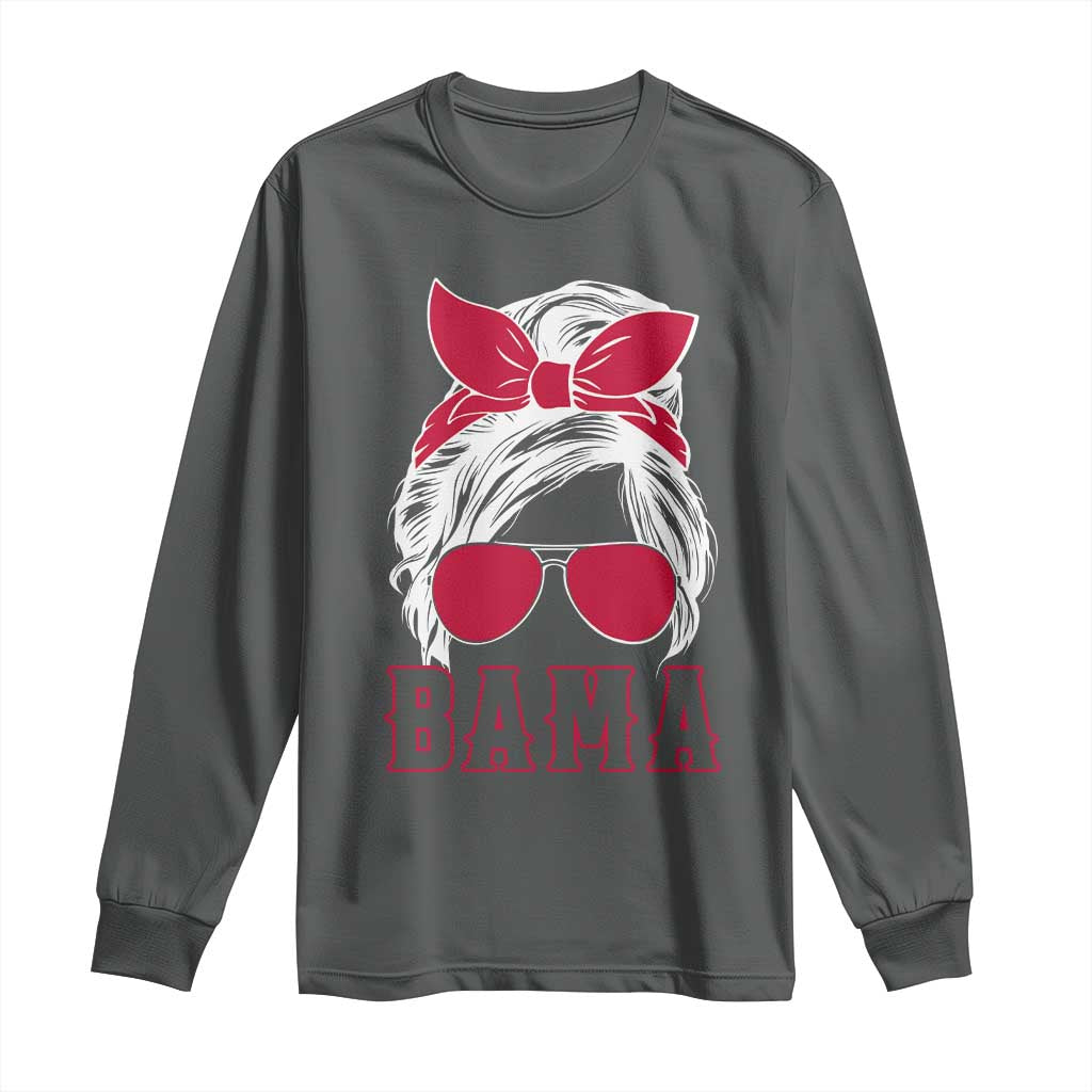 Alabama Fan Long Sleeve Shirt Bama Football Lover Game Day Messy Bun TS10 Dark Heather Print Your Wear