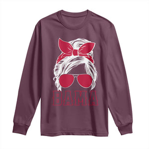 Alabama Fan Long Sleeve Shirt Bama Football Lover Game Day Messy Bun TS10 Maroon Print Your Wear
