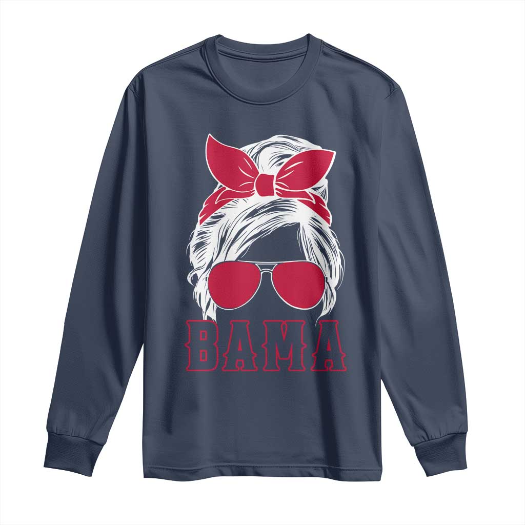Alabama Fan Long Sleeve Shirt Bama Football Lover Game Day Messy Bun TS10 Navy Print Your Wear