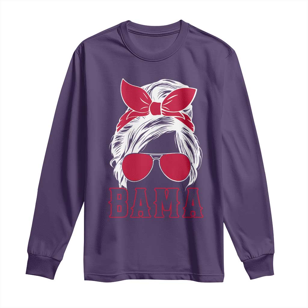 Alabama Fan Long Sleeve Shirt Bama Football Lover Game Day Messy Bun TS10 Purple Print Your Wear