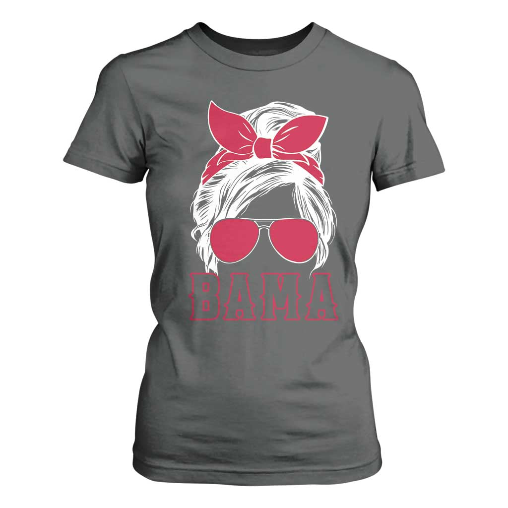 Alabama Fan T Shirt For Women Bama Football Lover Game Day Messy Bun TS10 Dark Heather Print Your Wear