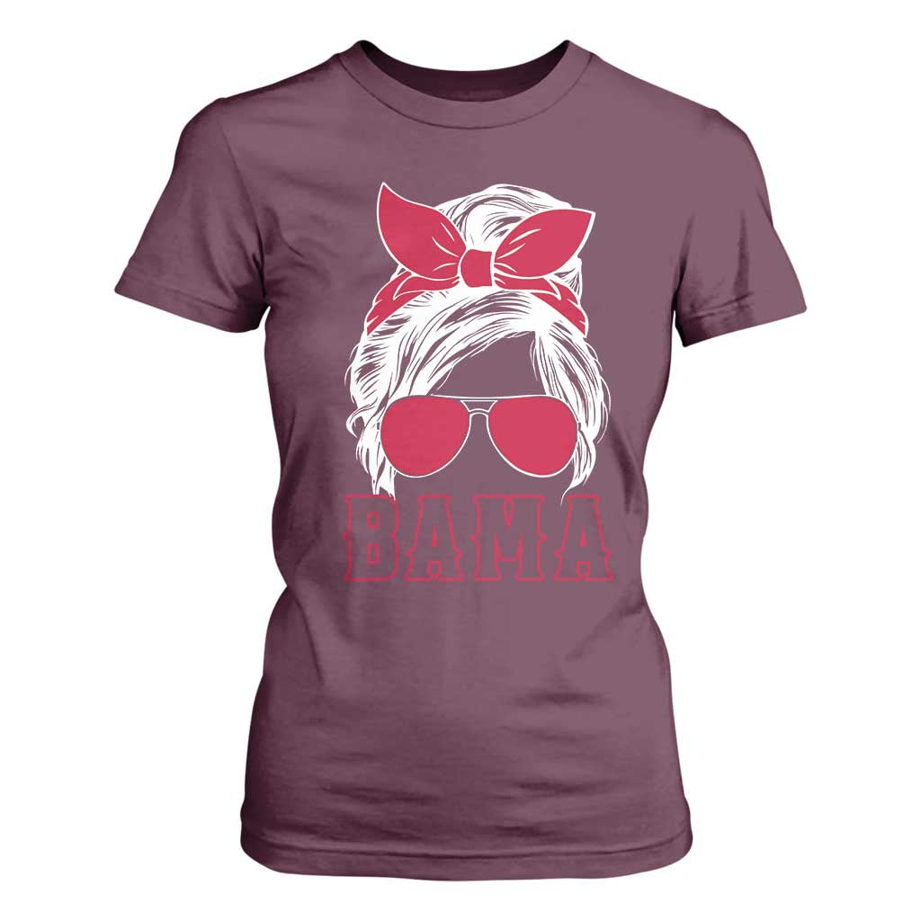 Alabama Fan T Shirt For Women Bama Football Lover Game Day Messy Bun TS10 Maroon Print Your Wear