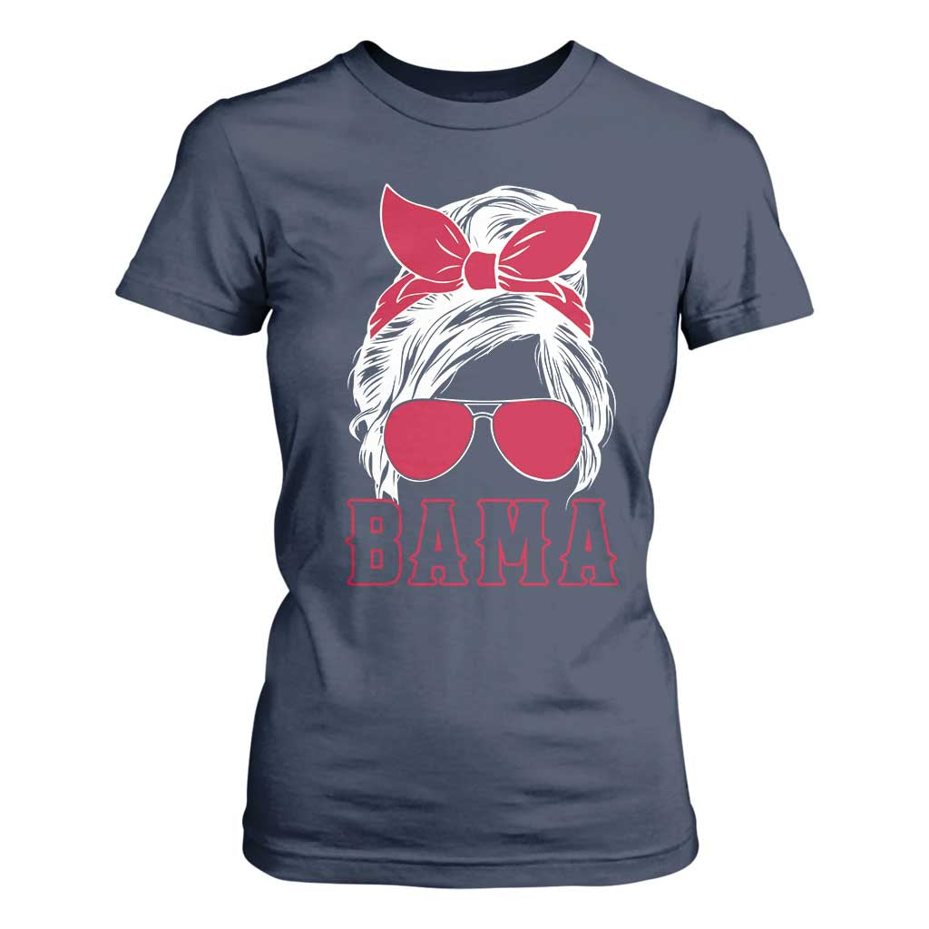 Alabama Fan T Shirt For Women Bama Football Lover Game Day Messy Bun TS10 Navy Print Your Wear