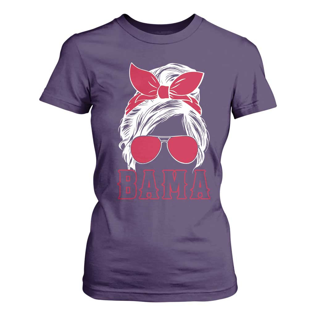 Alabama Fan T Shirt For Women Bama Football Lover Game Day Messy Bun TS10 Purple Print Your Wear