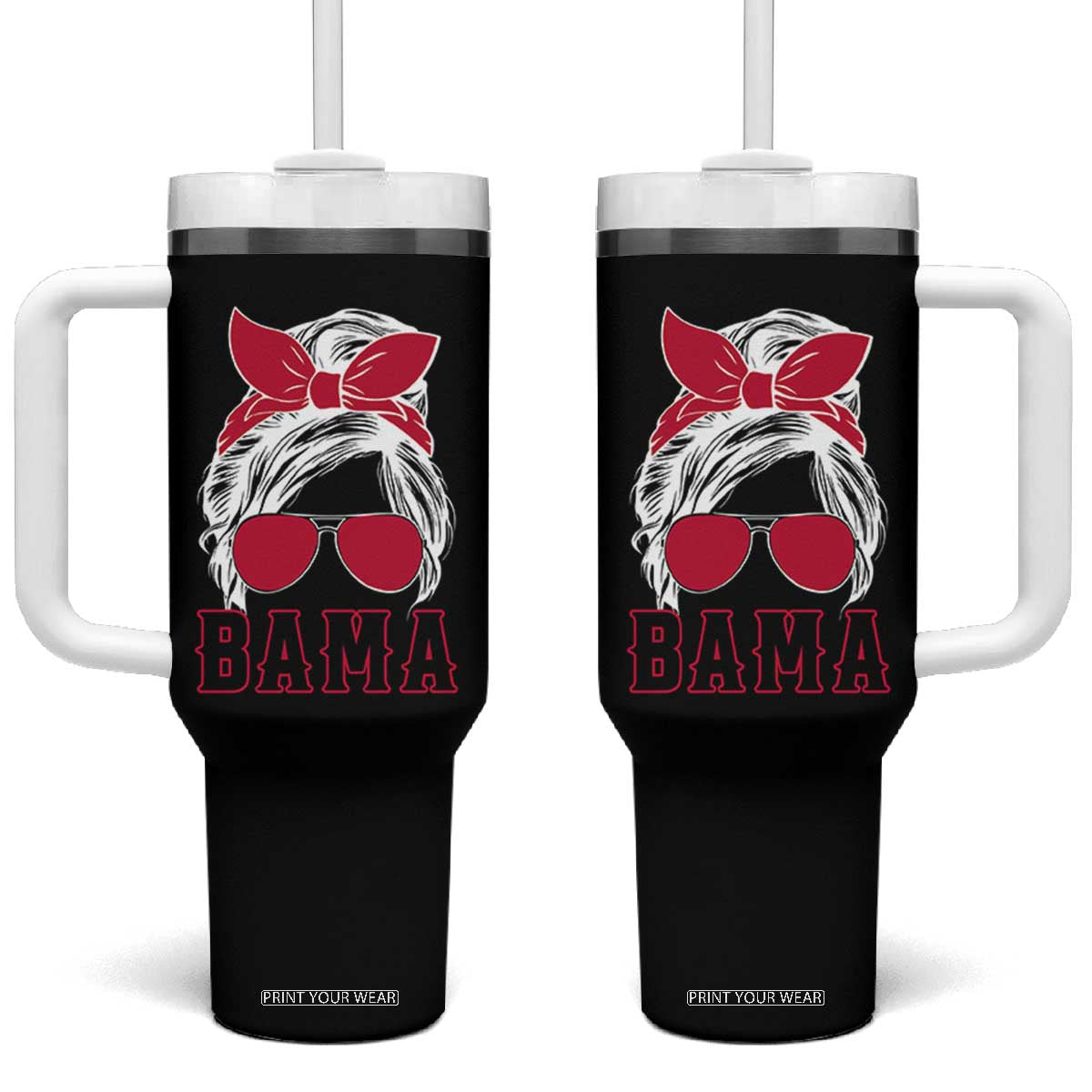 Alabama Fan Tumbler With Handle Bama Football Lover Game Day Messy Bun TS10 One Size: 40 oz Black Print Your Wear