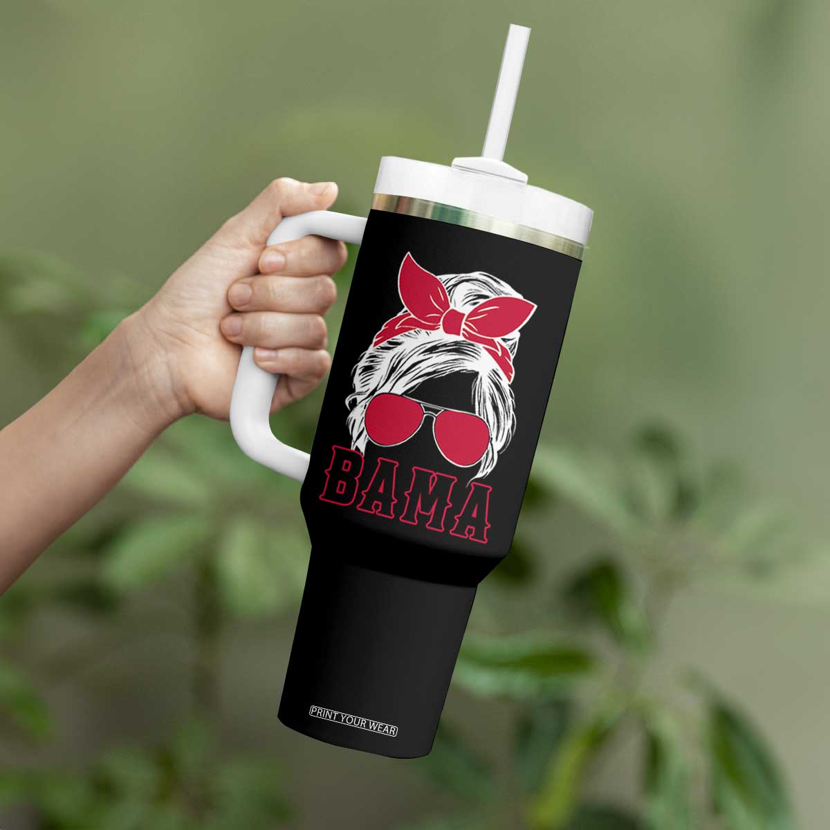 Alabama Fan Tumbler With Handle Bama Football Lover Game Day Messy Bun TS10 Print Your Wear